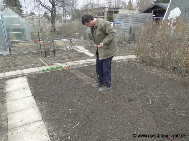 Beete vorbereiten zum stecken der Steckzwiebeln der Sorte Stuttgarter Riesen